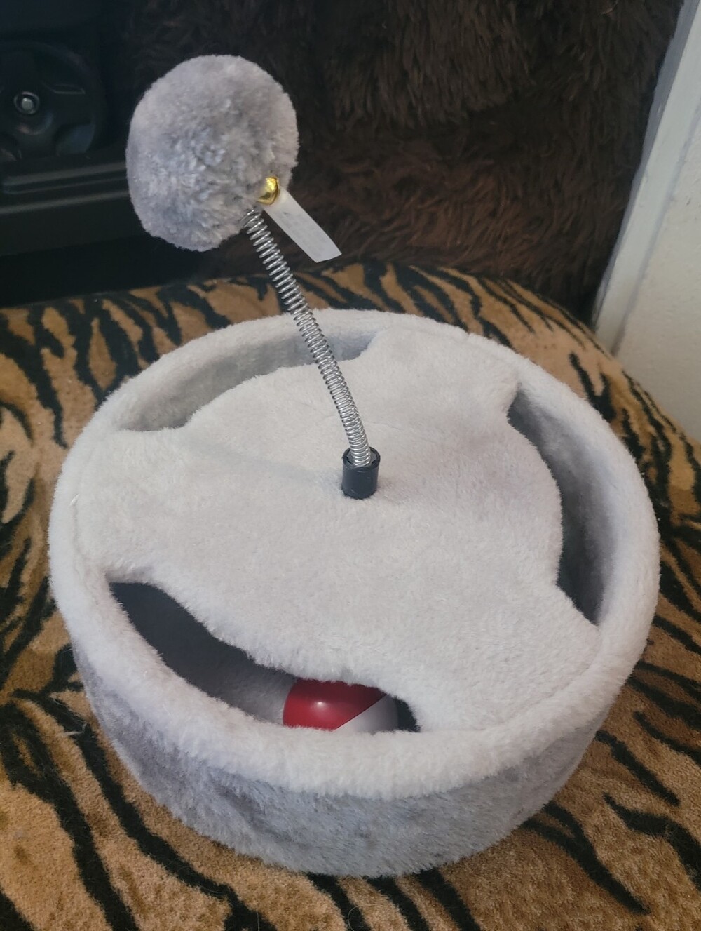 Cat Stages Cat Toy 12 In Plush Light Gray Cat Toy with Spring Pom Pom New! Ea.
